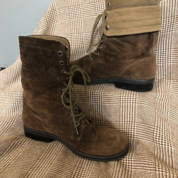 Nine West Vintage Foldover Combat Boot Suede Flat lace-up Women's 10 Distressed - Picture 10 of 10